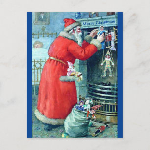 Antique Santa image copy Coal Fireplace Unusual Postcard