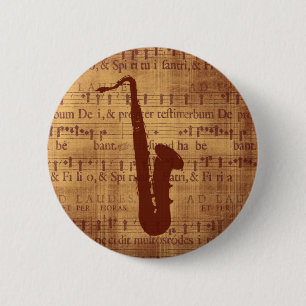 Antique Saxophone 2 Inch Round Button