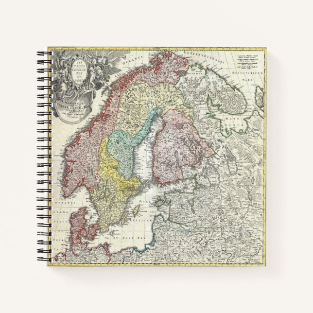 Antique Scandinavia Map Notebook (Front)