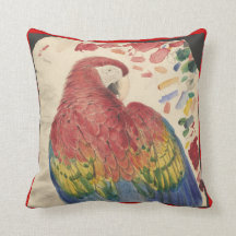Antique Scarlet Macaw Parrot Drawing on Pillow