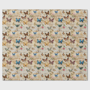 Antique Script & Vintage Butterfly Collage Wrapping Paper