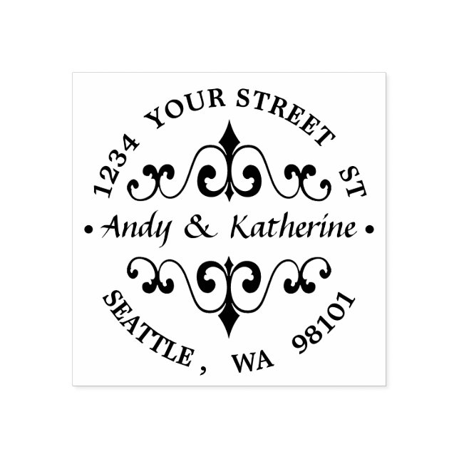 Antique Scroll Return Address Round Rubber Stamp (Imprint)