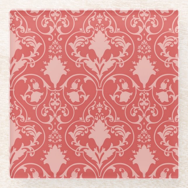 Antique scroll wallpaper glass coaster (Front)