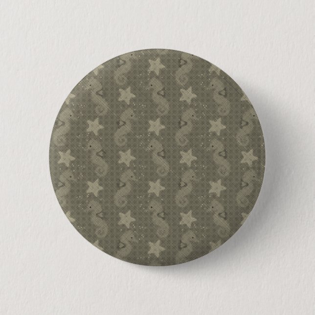 Antique Seahorse And Starfish Pattern 2 Inch Round Button (Front)