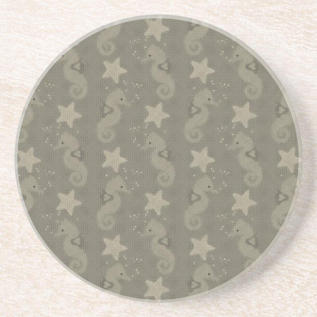 Antique Seahorse And Starfish Pattern Coaster (Front)