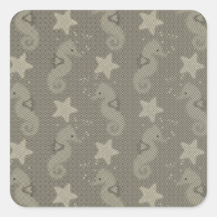 Antique Seahorse And Starfish Pattern Square Sticker