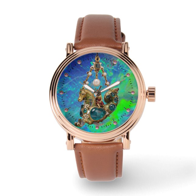 ANTIQUE SEAHORSE JEWEL,BLUE GREEN OPAL EFFECT WATCH (Front)