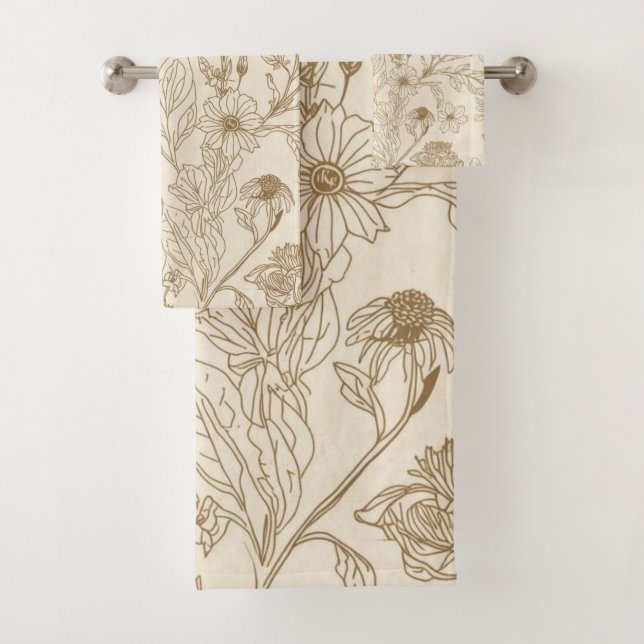 Antique Sepia Botanical Line Art Floral Pattern (En situation)