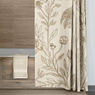 Antique Sepia Botanical Line Art Floral Pattern