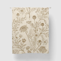Antique Sepia Botanical Line Art Floral Pattern