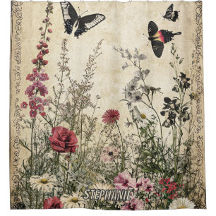 Antique Sepia Wildflower Meadow Butterfly