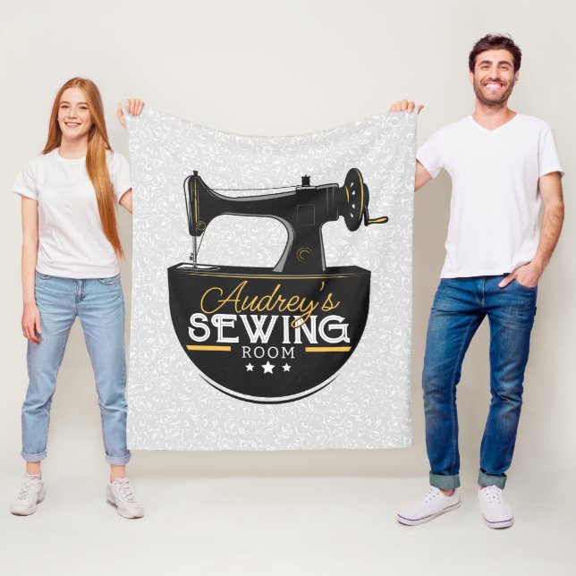 Antique Sewing Machine ADD NAME Seamstress Tailor  Fleece Blanket (In Situ)