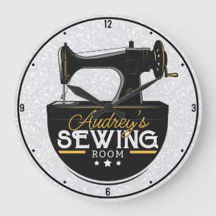 Antique Sewing Machine ADD NAME Seamstress Tailor Large Clock