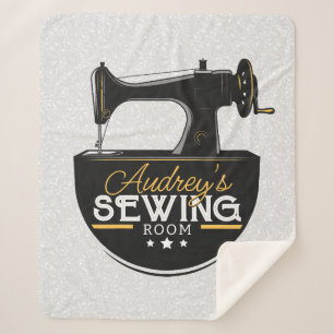 Antique Sewing Machine ADD NAME Seamstress Tailor Sherpa Blanket