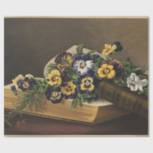 Antique Shakespeare Book and Colourful Pansy Wrapping Paper