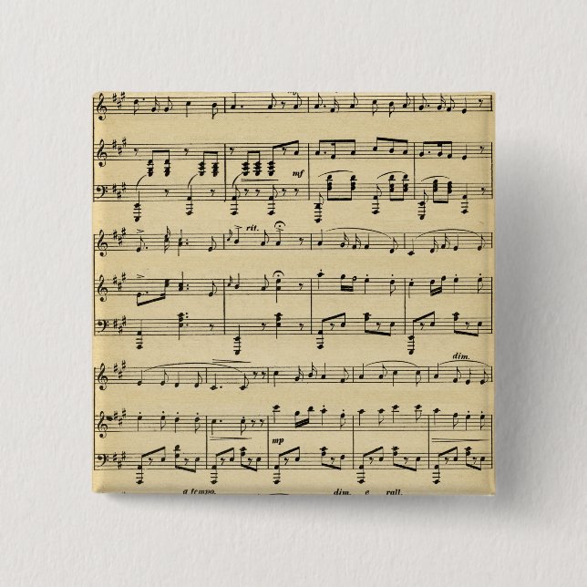 Antique Sheet Music 2 Inch Square Button (Front)