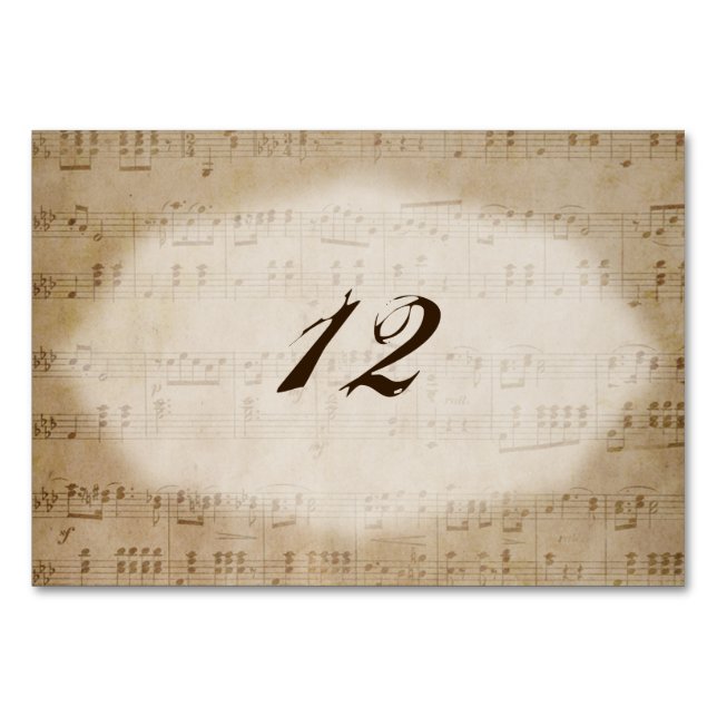 Antique Sheet Music 2 Table Number Placecards (Front)