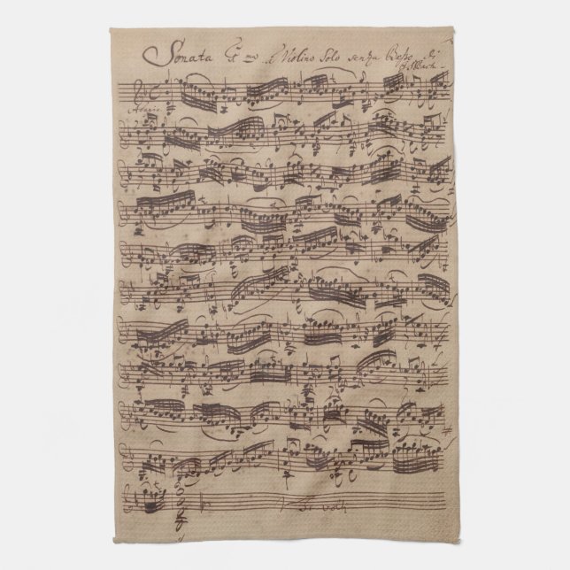 Antique Sheet Music Bach Manuscript Kitchen Towel (Vertical)