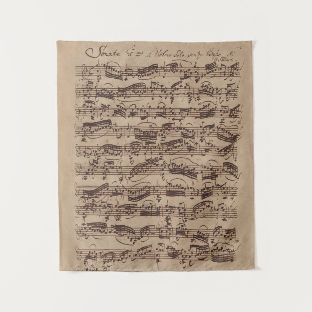 Antique Sheet Music Bach Manuscript Tapestry (Front)
