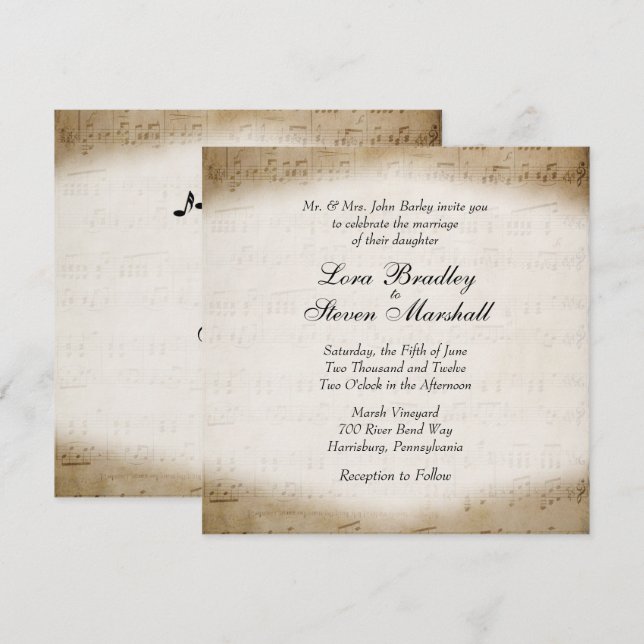 Antique Sheet Music Theme Wedding Invitation (Front/Back)