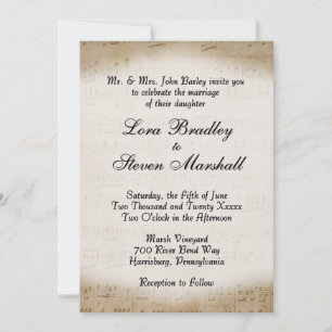 Antique Sheet Music Theme Wedding Invitation