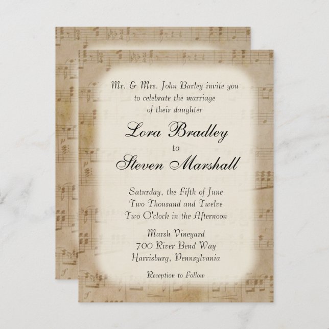 Antique Sheet Music Theme Wedding Invitation (Front/Back)