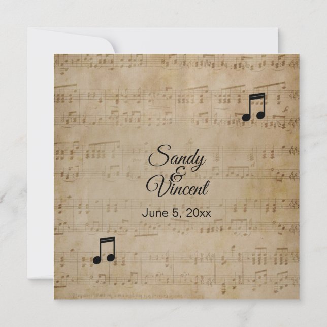 Antique Sheet Music Theme Wedding Invitation (Back)