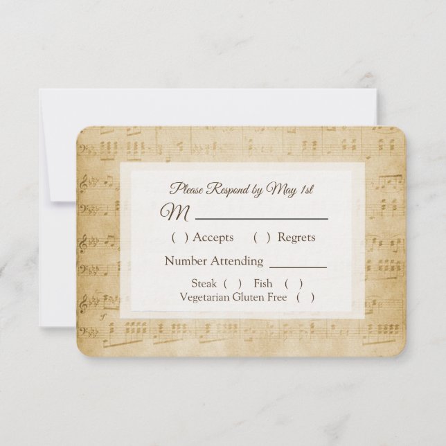 Antique Sheet Music Wedding RSVP card (Front)