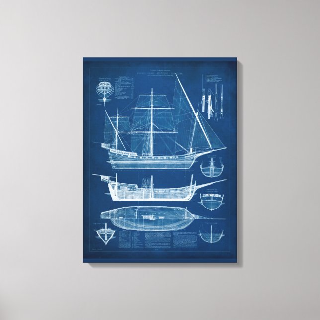 Antique Ship Blueprint I Canvas Print (Front)