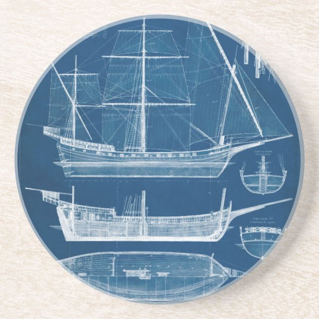 Antique Ship Blueprint I Coaster (Front)