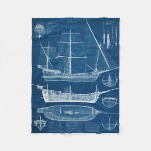 Antique Ship Blueprint I Fleece Blanket
