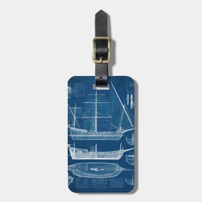 Antique Ship Blueprint I Luggage Tag (Front Vertical)