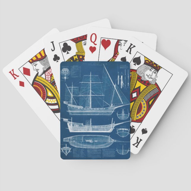 Antique Ship Blueprint I Playing Cards (Back)