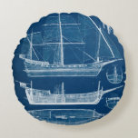 Antique Ship Blueprint I Round Pillow<br><div class="desc">Maps & Blueprints</div>