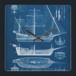 Antique Ship Blueprint I Square Wall Clock<br><div class="desc">Maps & Blueprints</div>