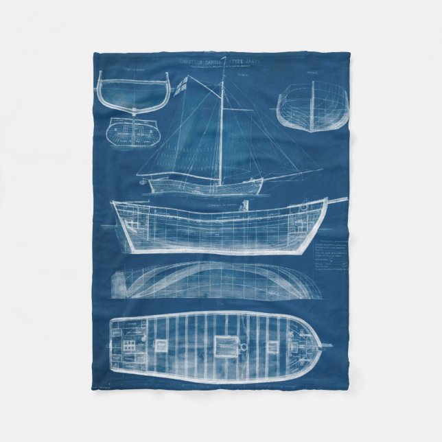 Antique Ship Blueprint II Fleece Blanket (Front)