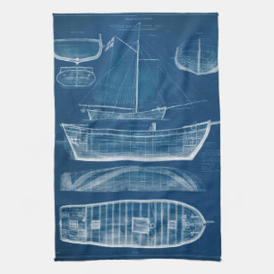 Antique Ship Blueprint II Kitchen Towel