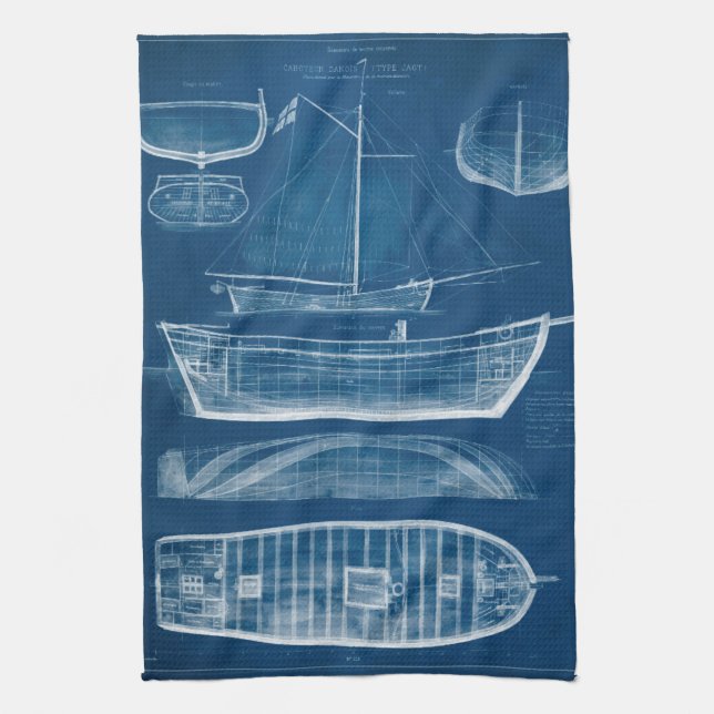 Antique Ship Blueprint II Kitchen Towel (Vertical)