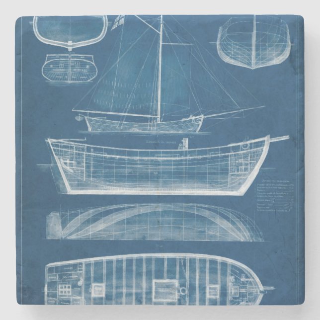 Antique Ship Blueprint II Stone Coaster (Front)