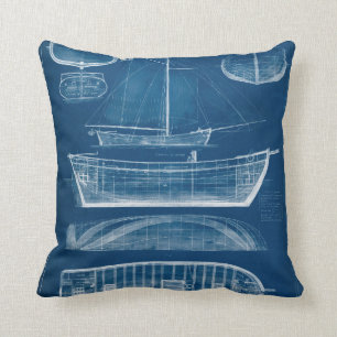 Antique Ship Blueprint II Throw Pillow