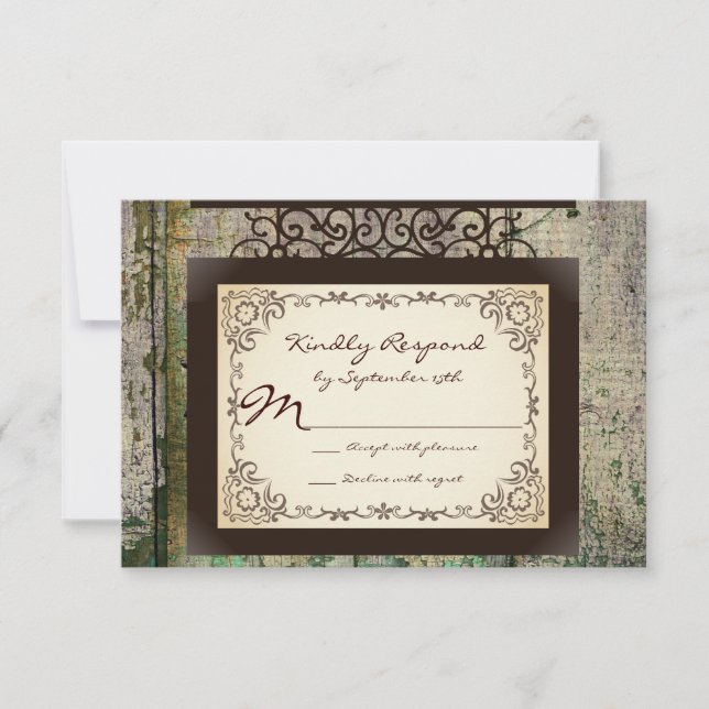 Antique Sign Rustic Country Wedding RSVP Cards (Front)