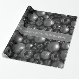 Antique Silver Grey Christmas Baubles Add Text Wrapping Paper