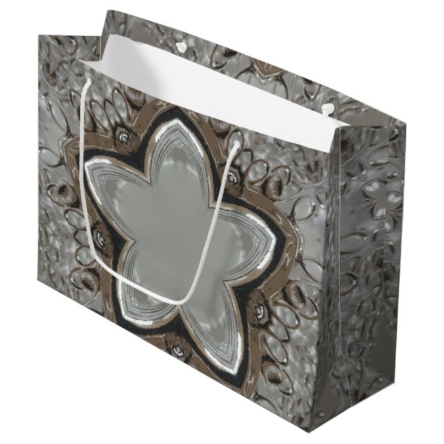 Antique Silver Grey Christmas Star Chic Cadeau Sac (Devant Angle)
