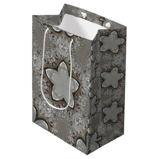 Antique Silver Grey Christmas Star Chic Gift Bag (Front Angled)