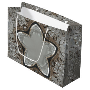 Antique Silver Grey Christmas Star Chic Gift Bag