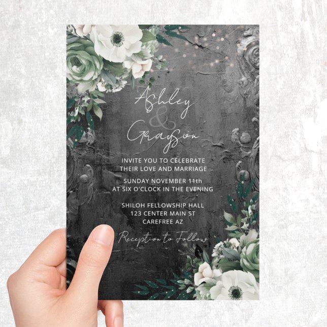 Antique Silver Romantic Floral Wedding Invitation (Creator Uploaded)