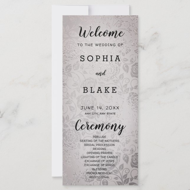 Antique Silver Roses Wedding Program (Front)