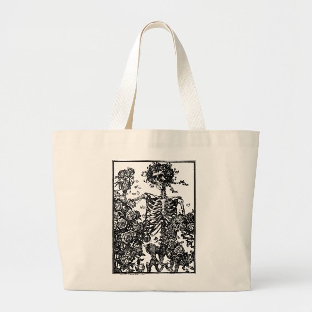Antique Skeleton and Roses Totebag Large Tote Bag (Front)