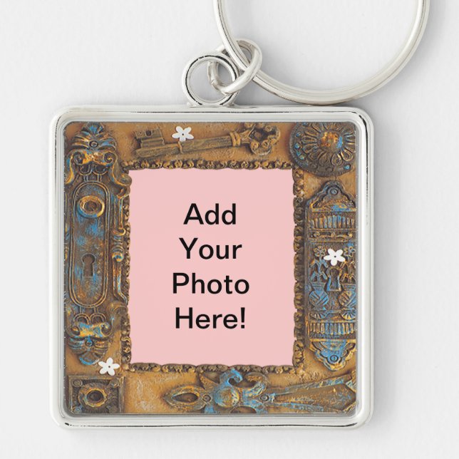 Antique Skeleton Key Frame Add Your Own Photo Keychain (Front)