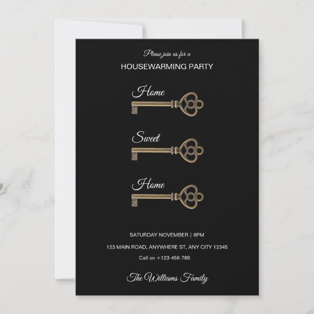 Antique Skeleton Key Housewarming Invitation (Devant)